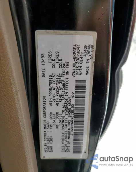 1994 Toyota 4Runner Vn39 Sr5 z USA, uszkodzony, nr VIN JT3VN39WXR0138193